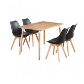 Rico Halo Dining Set with Oak Table and 4 Black Chairs