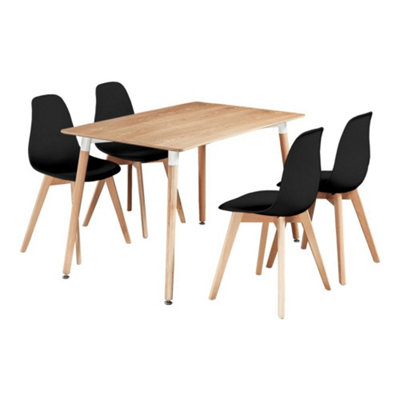 Rico Halo Dining Set with Oak Table and 4 Black Chairs