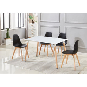 Rico Halo Dining Set with White Table and 4 Black Chairs