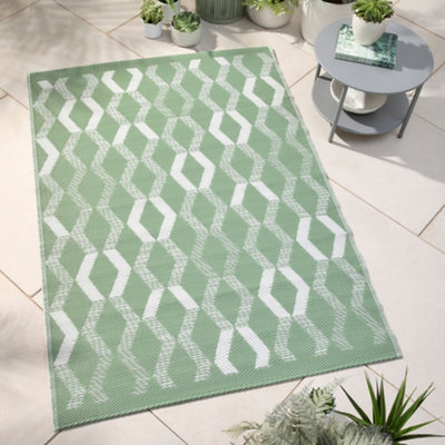 Rico Outdoor Vertical Zig Zags UV Resistant Green Outdoor Rug