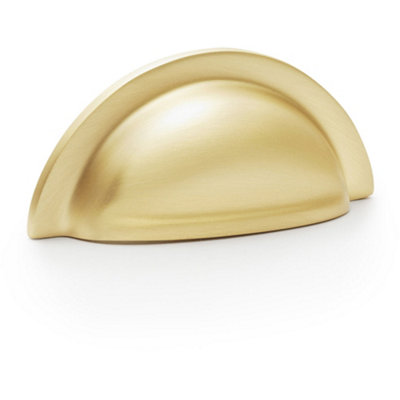 Ridged Cup Handle - Satin Brass - 76mm Centres Solid Brass Shaker Drawer Pull