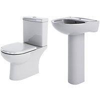 Ridley Ceramic Bundle with Close Coupled Toilet Pan & Cistern, Soft Close Seat, 1 Tap Hole 560mm Basin & Full Pedestal - Balterley