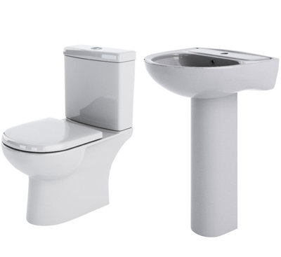 Ridley Ceramic Bundle with Close Coupled Toilet Pan & Cistern, Soft Close Seat, 1 Tap Hole 560mm Basin & Full Pedestal - Balterley