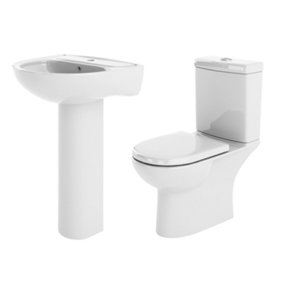Ridley Ceramic Bundle with Compact Toilet Pan and Cistern, Soft Close Seat, 1 Tap Hole 560mm Basin and Full Pedestal - Balterley