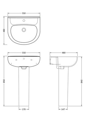 Ridley Round 1 Tap Hole Basin with Full Pedestal - Balterley
