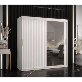 Riflo 2W- Sliding Door Wardrobe  White With Mirror 180cm