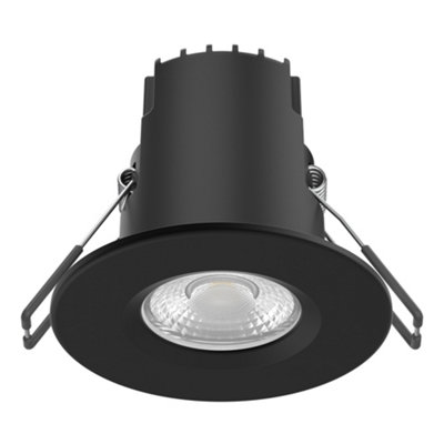 Riga Uno 6W IP65 Fire Rated Dimmable Natural White LED Downlight 68-70mm Cut Out with Matt Black Bezel