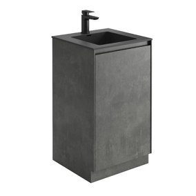 Rigel Concrete Floor Standing Bathroom Vanity Unit with Black Basin (W)500mm (H)850mm