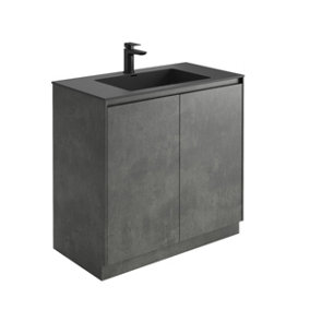 Rigel Concrete Floor Standing Bathroom Vanity Unit with Black Basin (W)900mm (H)850mm