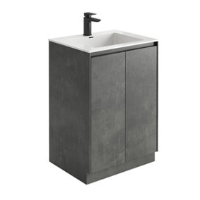 Rigel Concrete Floor Standing Bathroom Vanity Unit with White Basin (W)600mm (H)850mm