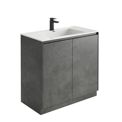 Rigel Concrete Floor Standing Bathroom Vanity Unit with White Basin (W)900mm (H)850mm