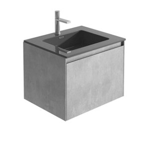 Rigel Concrete Wall Hung Bathroom Vanity Unit with Black Basin (W)600mm (H)450mm