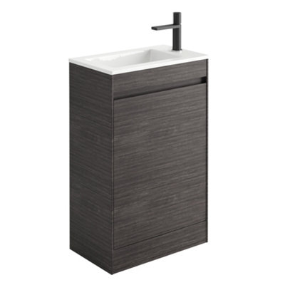 Rigel Dark Oak Floor Standing Cloakroom Vanity Unit with Ceramic Basin (W)55cm (H)86cm