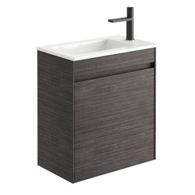 Rigel Dark Oak Wall Hung Cloakroom Vanity Unit with Ceramic Basin (W)55cm (H)62cm