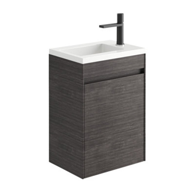 Rigel Dark Oak Wall Hung Cloakroom Vanity Unit with Resin Basin (W)44cm (H)63cm