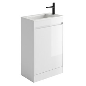 Rigel Gloss White Floor Standing Cloakroom Vanity Unit with Ceramic Basin (W)55cm (H)86cm