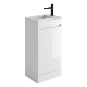 Rigel Gloss White Floor Standing Cloakroom Vanity Unit with Resin Basin (W)44cm (H)87cm