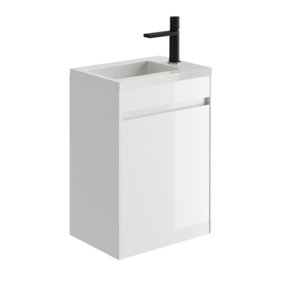 Rigel Gloss White Wall Hung Cloakroom Vanity Unit with Resin Basin (W)44cm (H)63cm