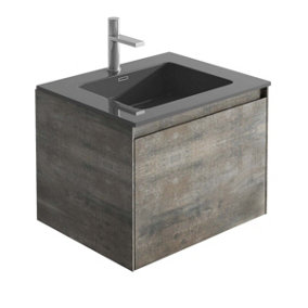 Rigel Metallic Wall Hung Bathroom Vanity Unit with Black Basin (W)600mm (H)450mm