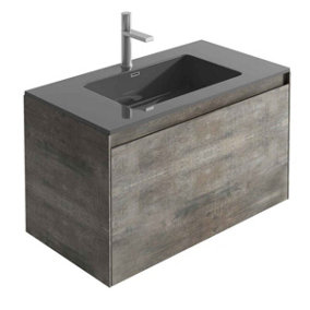 Rigel Metallic Wall Hung Bathroom Vanity Unit with Black Basin (W)900mm (H)450mm