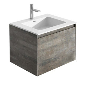 Rigel Metallic Wall Hung Bathroom Vanity Unit with White Basin (W)600mm (H)450mm