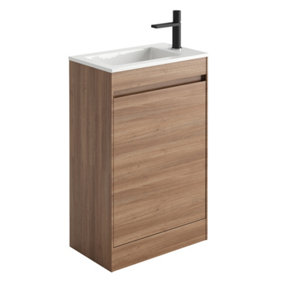 Rigel Natural Oak Floor Standing Cloakroom Vanity Unit with Resin Basin (W)55cm (H)87cm