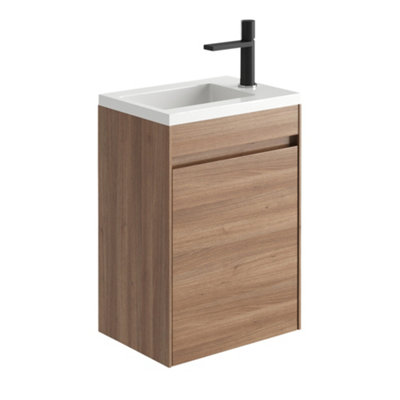 Rigel Natural Oak Wall Hung Cloakroom Vanity Unit with Resin Basin (W)44cm (H)63cm