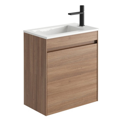 Rigel Natural Oak Wall Hung Cloakroom Vanity Unit with Resin Basin (W)55cm (H)63cm