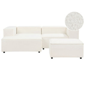 Right Hand 2 Seater Modular Boucle Corner Sofa with Ottoman White APRICA