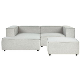 Right Hand 2 Seater Modular Linen Corner Sofa with Ottoman Grey APRICA