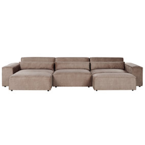 Right Hand 3-Seater Modular Fabric Corner Sofa with Ottoman Brown HELLNAR