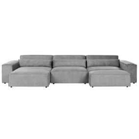 Right Hand 3 Seater Modular Fabric Corner Sofa with Ottoman Grey HELLNAR