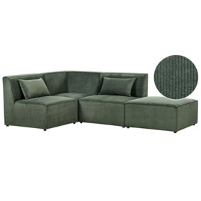 Right Hand 3 Seater Modular Jumbo Cord Corner Sofa with Ottoman Dark Green LEMVIG
