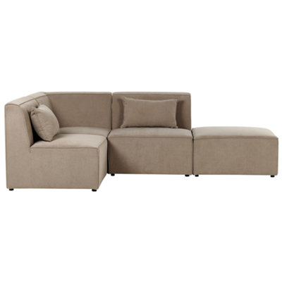 Right Hand 3 Seater Modular Jumbo Cord Corner Sofa with Ottoman Taupe ...