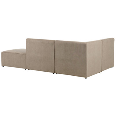 Right Hand 3 Seater Modular Jumbo Cord Corner Sofa with Ottoman Taupe ...