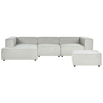 Right Hand 3 Seater Modular Linen Corner Sofa with Ottoman Grey APRICA