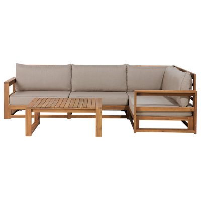 Right Hand 4 Seater Certified Acacia Wood Garden Corner Sofa Set Taupe TIMOR