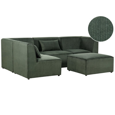 Right Hand 4 Seater Modular Jumbo Cord Corner Sofa with Ottoman Dark Green LEMVIG