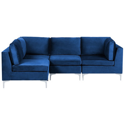 Right Hand 4 Seater Modular Velvet Corner Sofa Blue EVJA