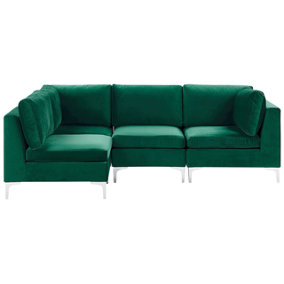 Right Hand 4 Seater Modular Velvet Corner Sofa Green EVJA