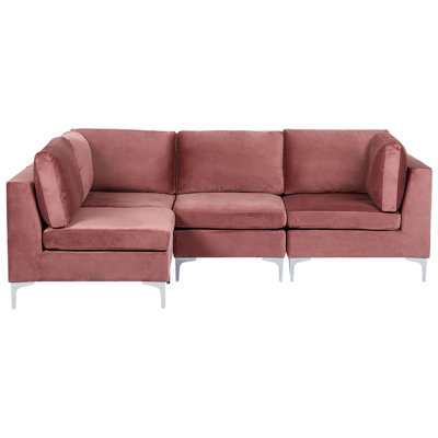 Right Hand 4 Seater Modular Velvet Corner Sofa Pink EVJA