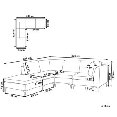 Right Hand 4 Seater Modular Velvet Corner Sofa with Ottoman Grey EVJA