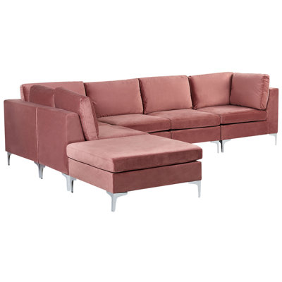 Right Hand 4 Seater Modular Velvet Corner Sofa with Ottoman Pink EVJA