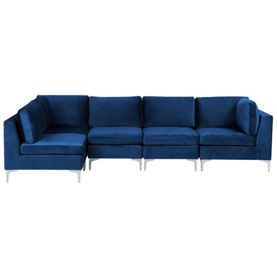 Right Hand 5 Seater Modular Velvet Corner Sofa Blue EVJA