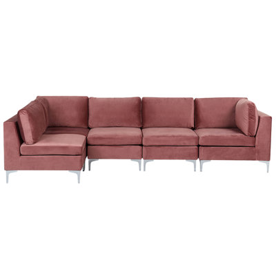 Right Hand 5 Seater Modular Velvet Corner Sofa Pink EVJA