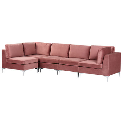 Right Hand 5 Seater Modular Velvet Corner Sofa Pink EVJA