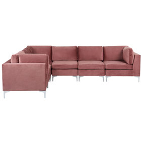Right Hand 6 Seater Modular Velvet Corner Sofa Pink EVJA