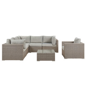 Right Hand 6 Seater PE Rattan Garden Lounge Set Taupe CONTARE