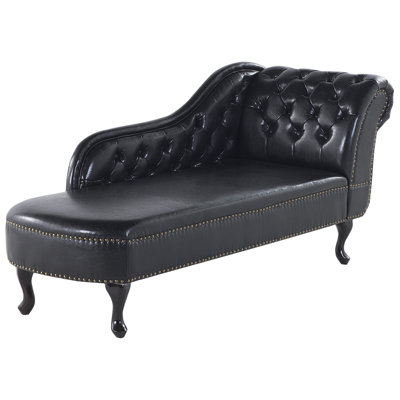 Right Hand Chaise Lounge Faux Leather Black NIMES