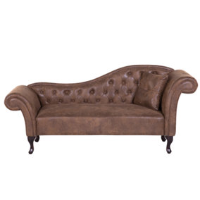 Right Hand Chaise Lounge Faux Suede Brown LATTES